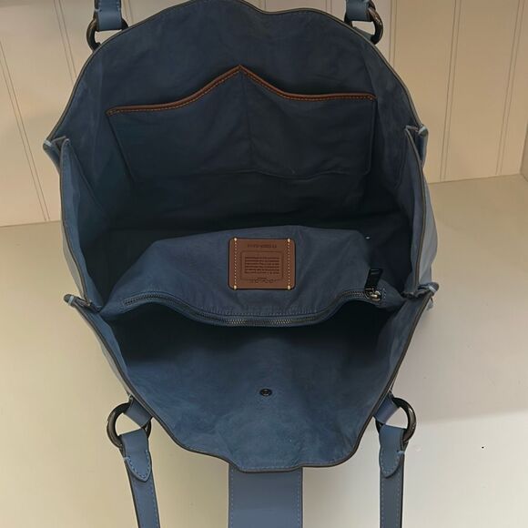 COACH THEO Chambray Blue Leather Tote - Picture 7 of 11